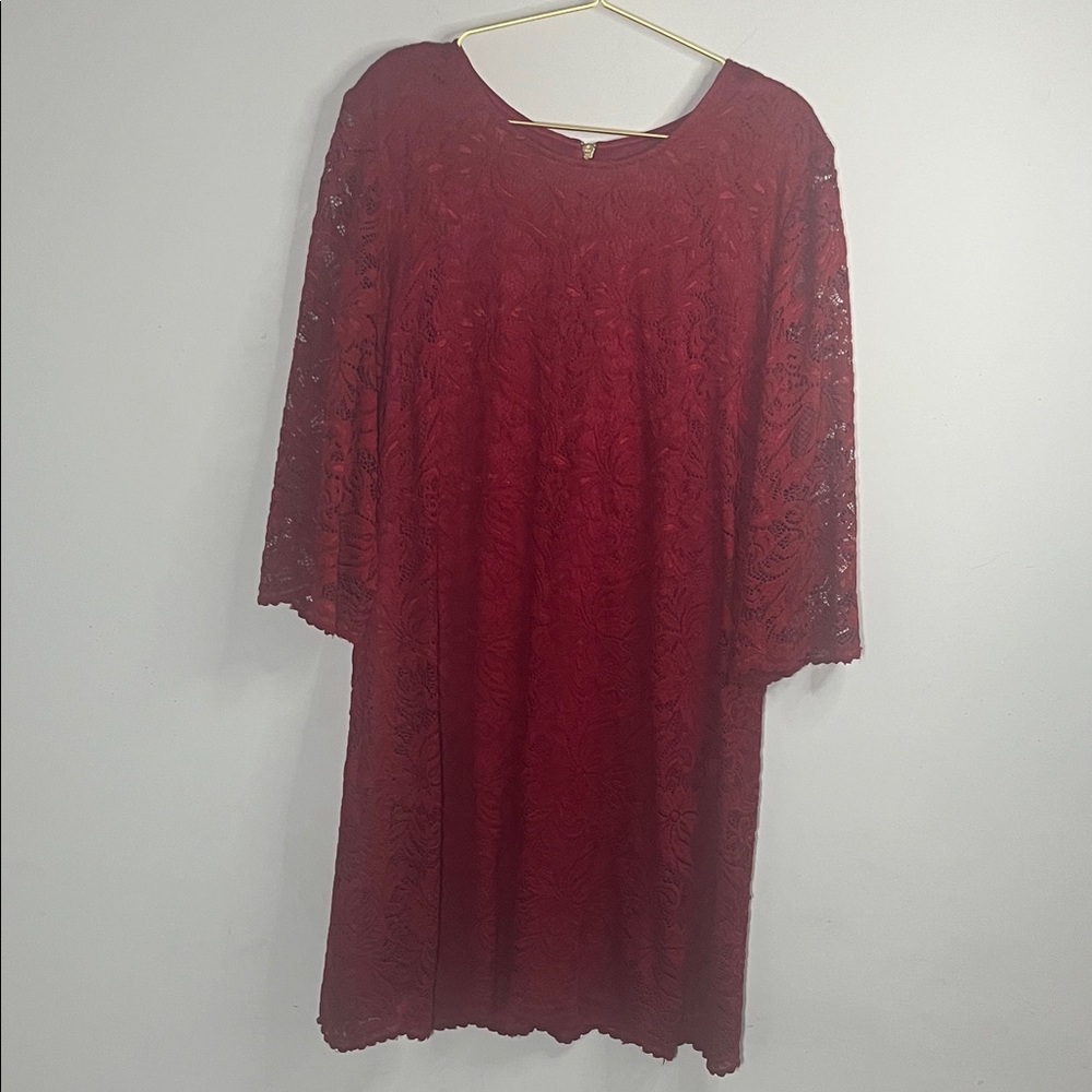 Elegant Red Lace 3/4 Sleeve Fully Lined Size 16 Dress
